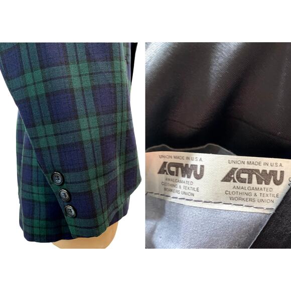 80s Anderson-Little New Englander Blue & Green Plaid Blazer | Sportcoat - Picture 5 of 10